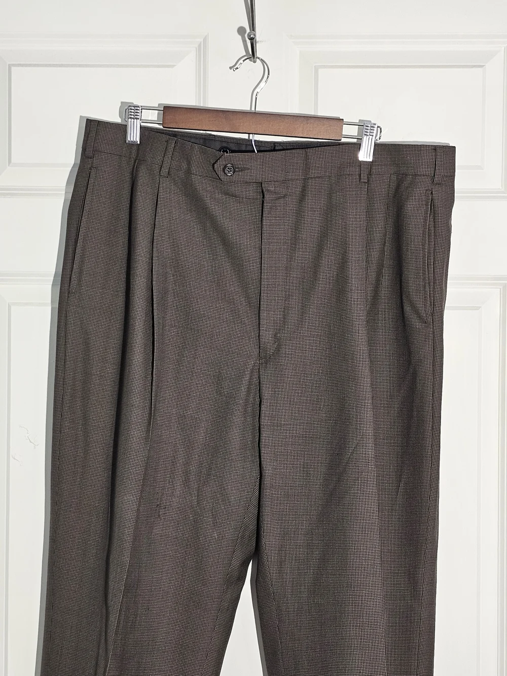 Jos A Bank Business Express Custom Fit 46L Brown Houndstooth Check Pure WoolSuit